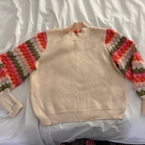 EUC Anthropologie THML Striped Crochet Sleeves Sweater in Large--Boho, Indie